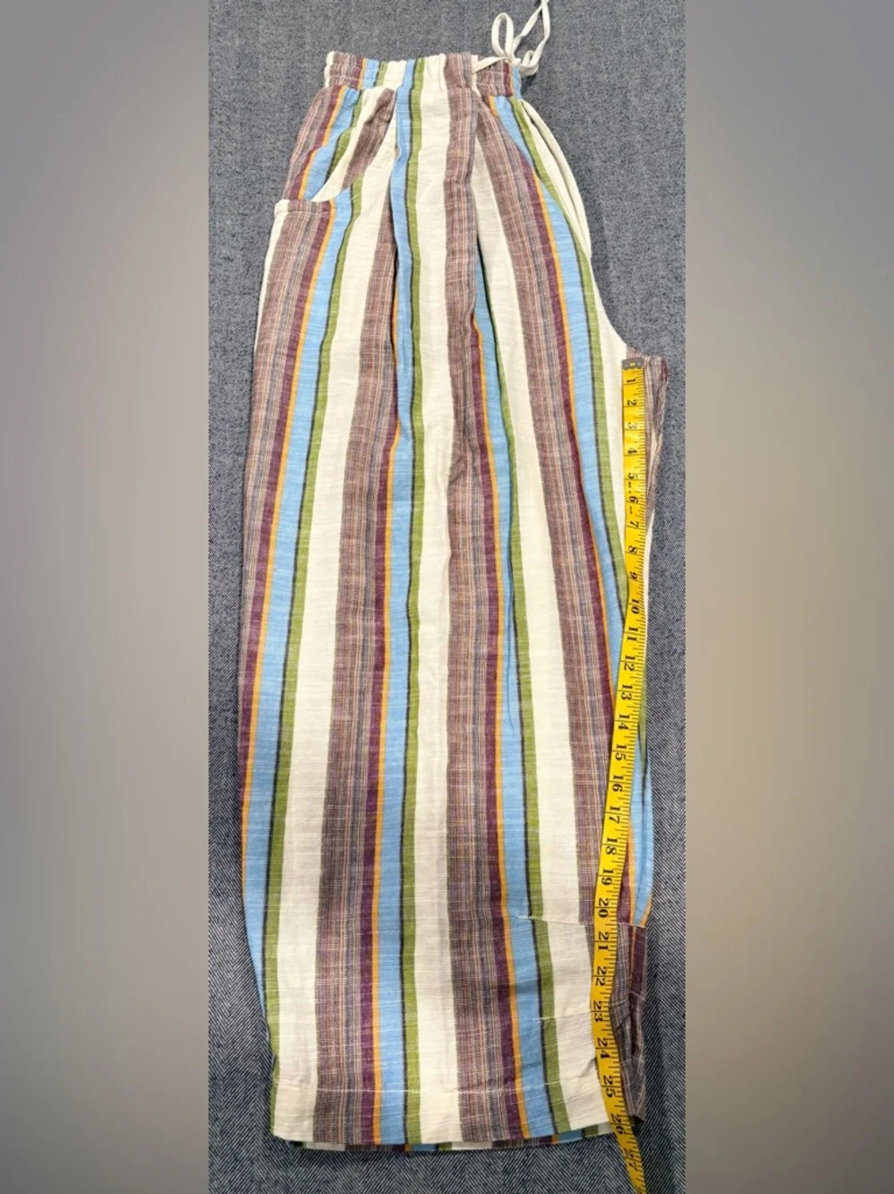 Free People Day's End Linen Striped Pull-On Pants | Color: Ivory Combo | size: L - Picture 4 of 8